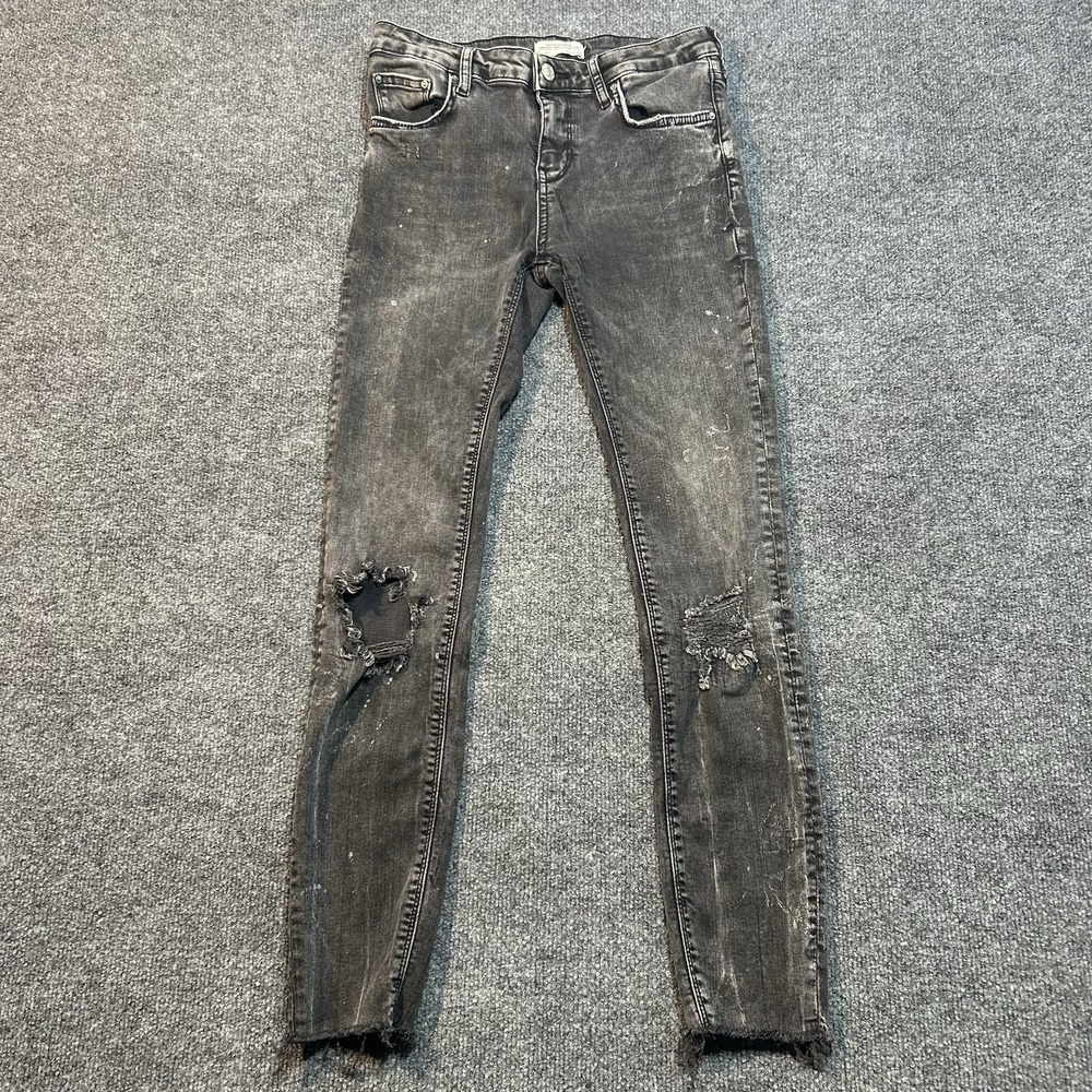Zara Woman Premium Collection By Merle Huanges Black Skinny Jeans Ripped Frayed